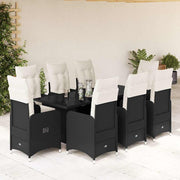 9-dijelni vrtni bistro set od poliratana s jastucima crni Crna 190 x 80 x 75 cm