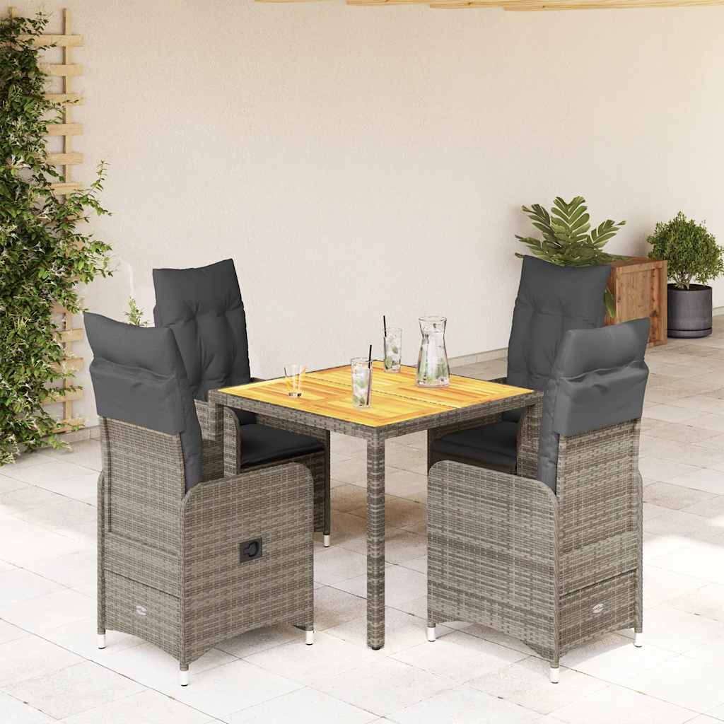 5-dijelni vrtni bistro set od poliratana s jastucima sivi