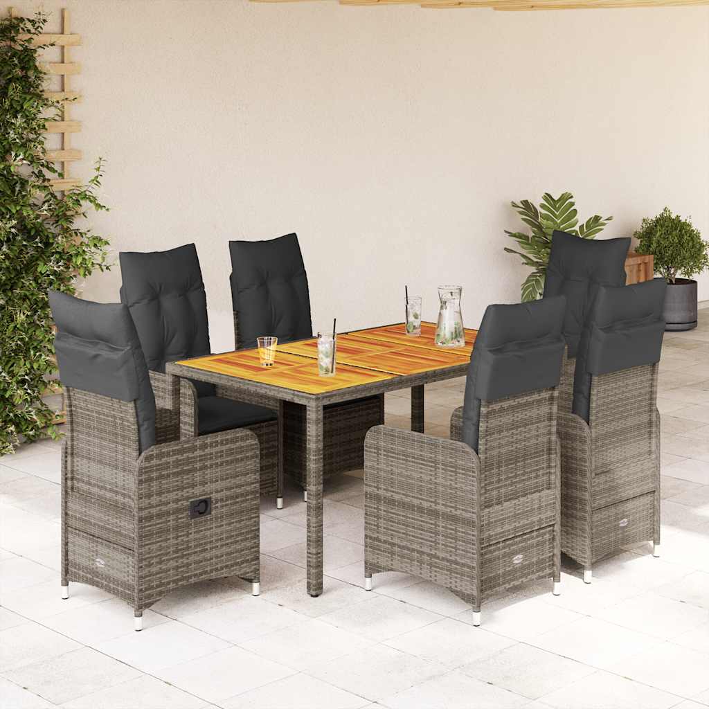 7-dijelni vrtni bistro set od poliratana s jastucima sivi