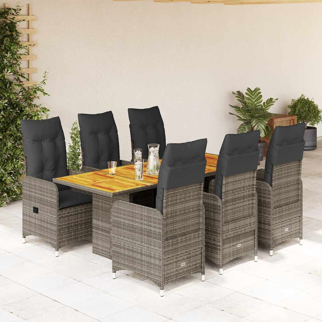 7-dijelni vrtni bistro set od poliratana s jastucima sivi Siva 190 x 80 x 75 cm