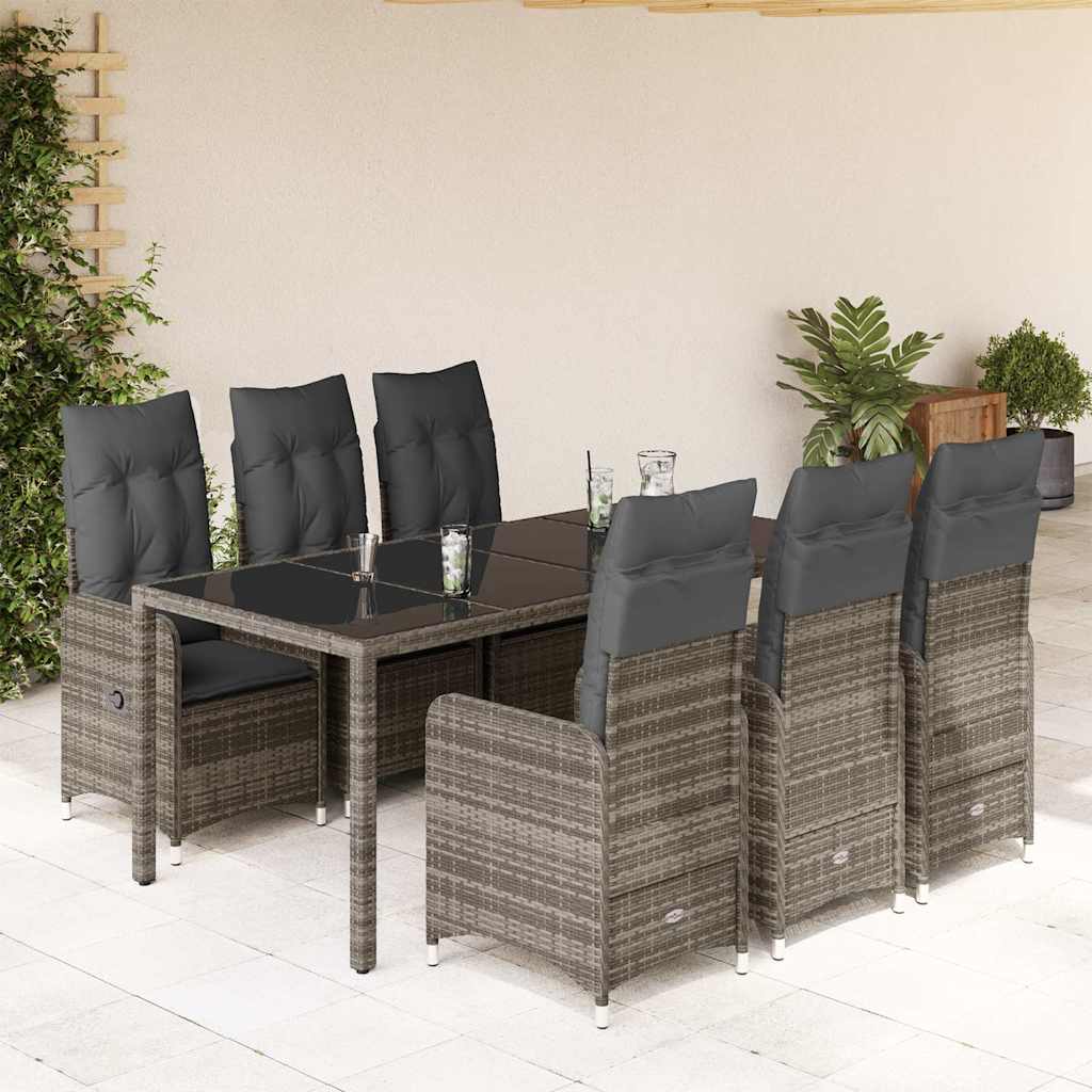 7-dijelni vrtni bistro set od poliratana s jastucima sivi