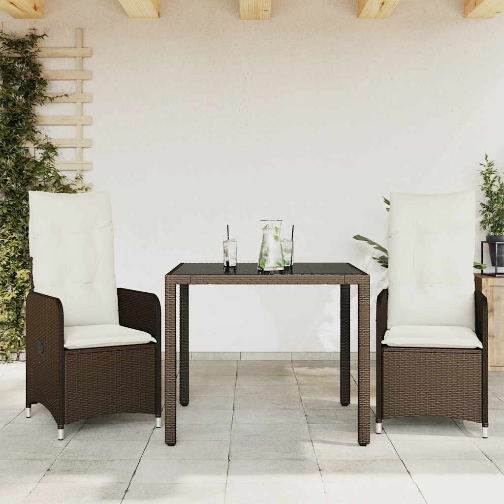 3-dijelni vrtni bistro set od poliratana s jastucima smeđi