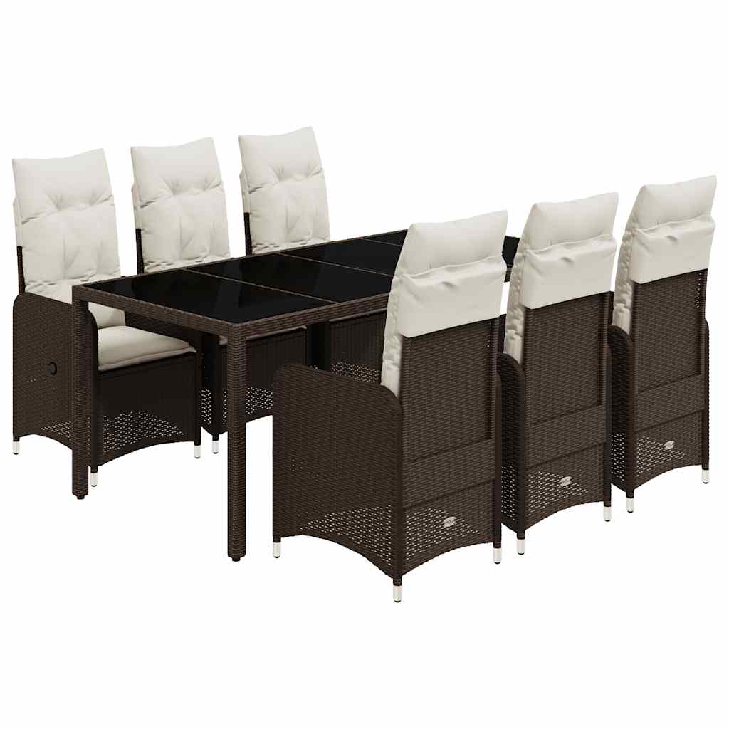 7-dijelni vrtni bistro set od poliratana s jastucima smeđi