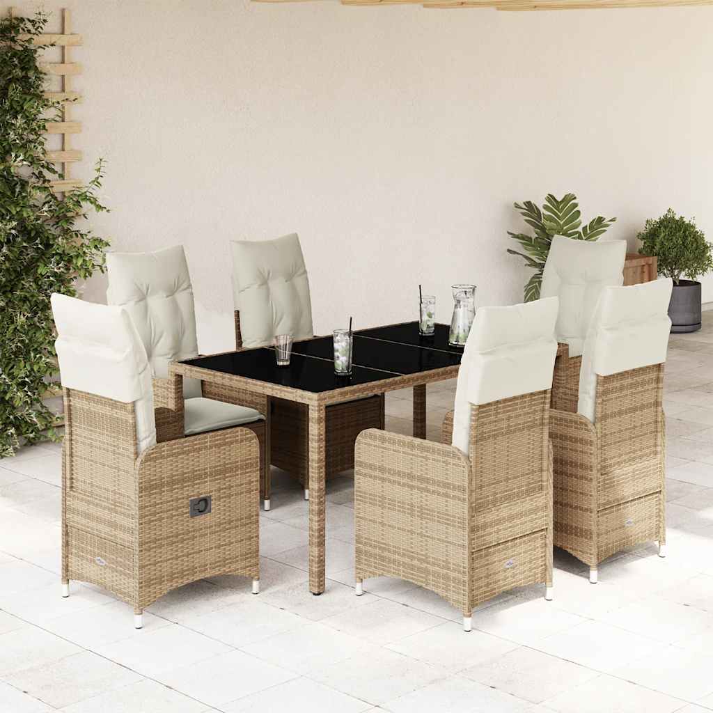 7-dijelni vrtni bistro set od poliratana s jastucima bež