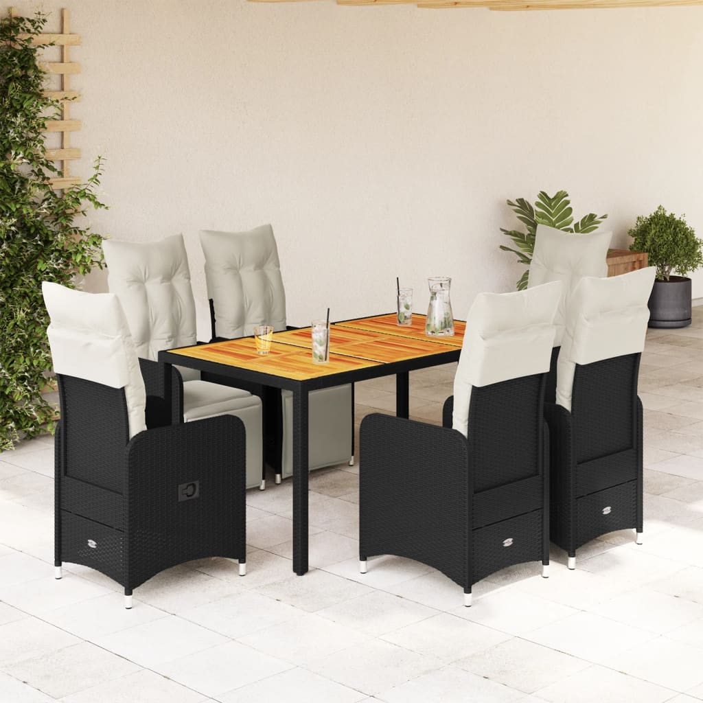 7-dijelni vrtni bistro set od poliratana s jastucima crni