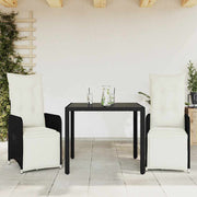3-dijelni vrtni bistro set od poliratana s jastucima crni Crna 90 x 90 x 75 cm