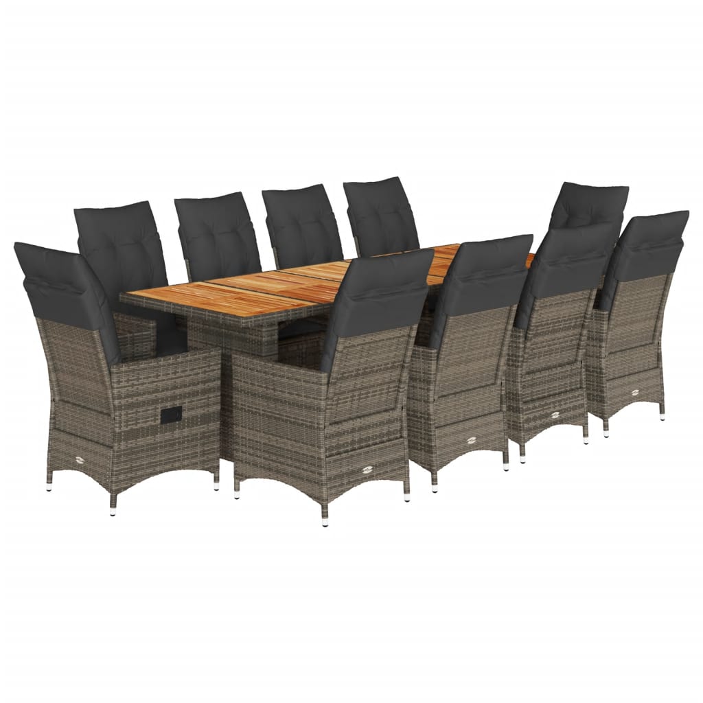 11-dijelni vrtni bistro set od poliratana s jastucima sivi