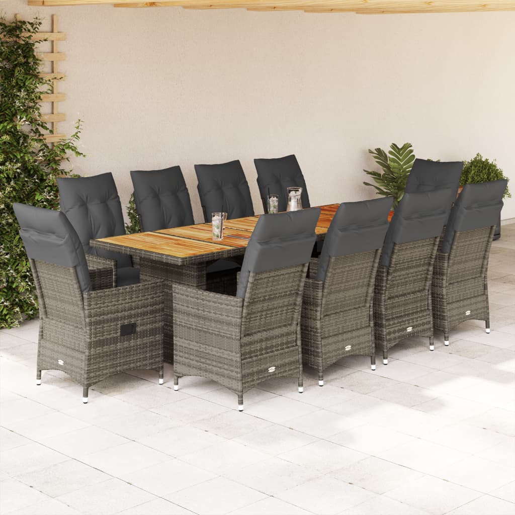 11-dijelni vrtni bistro set od poliratana s jastucima sivi