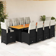 11-dijelni vrtni bistro set od poliratana s jastucima crni