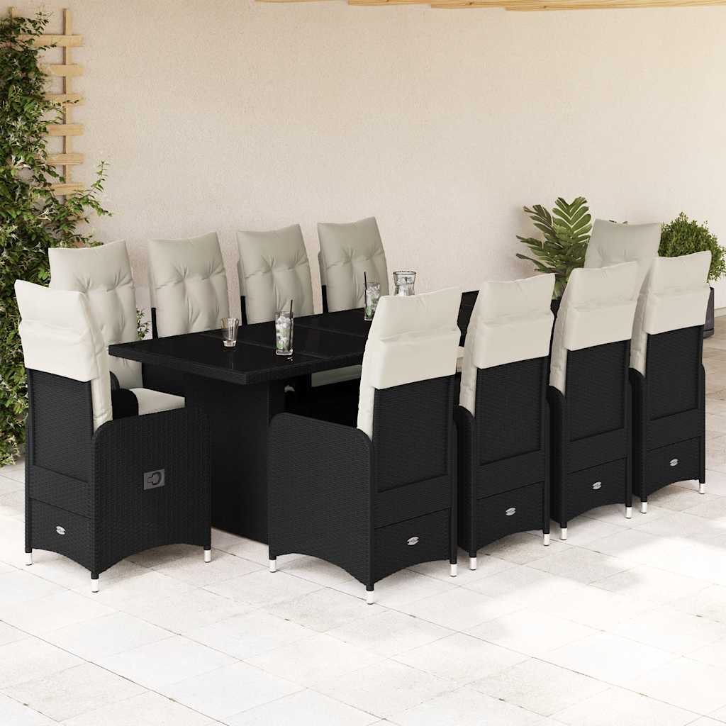 11-dijelni vrtni bistro set od poliratana s jastucima crni