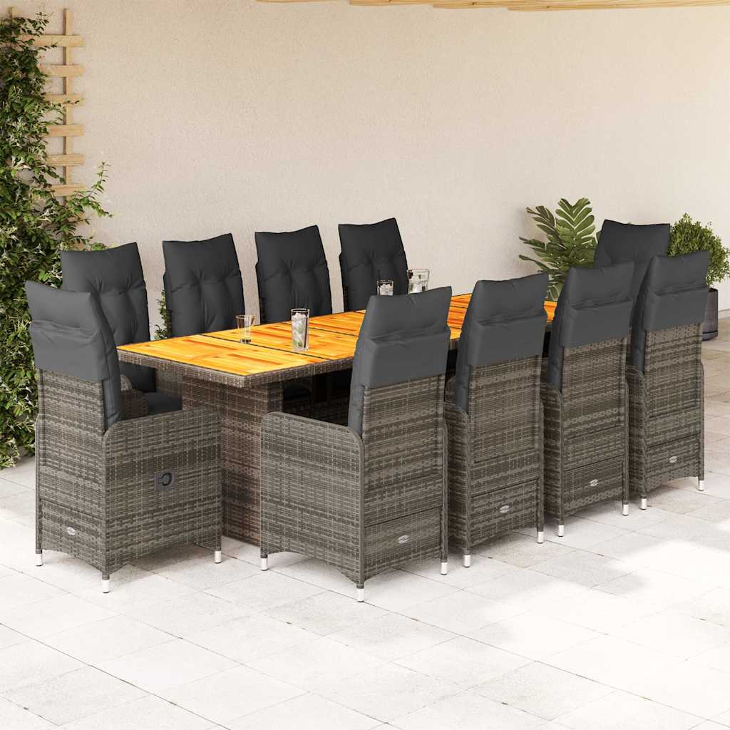 11-dijelni vrtni bistro set od poliratana s jastucima sivi