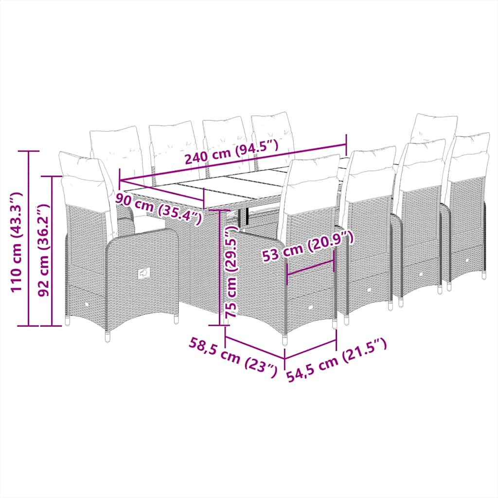 11-dijelni vrtni bistro set od poliratana s jastucima sivi