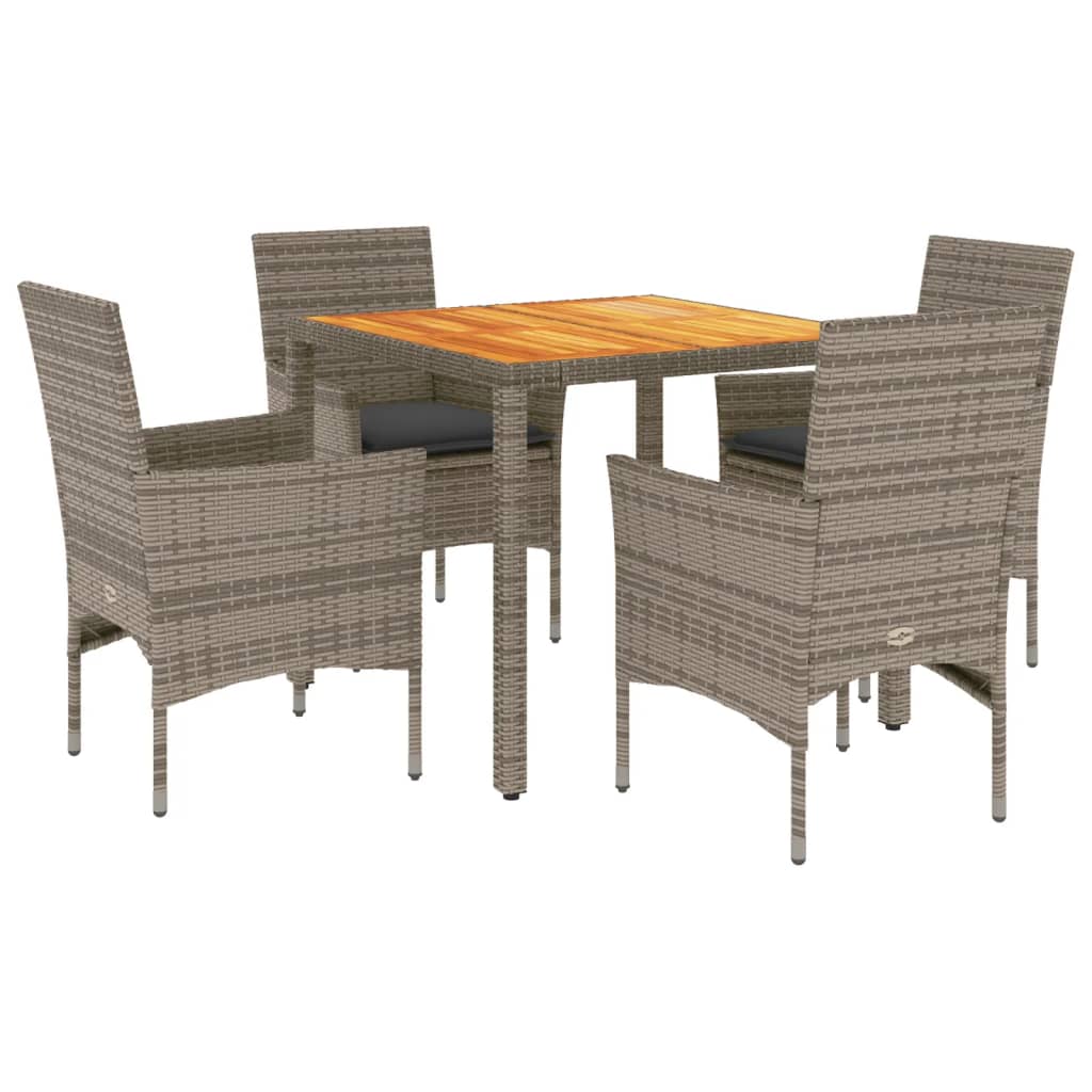 5-dijelni vrtni blagovaonski set s jastucima poliratan i bagrem Siva 90 x 90 x 75 cm