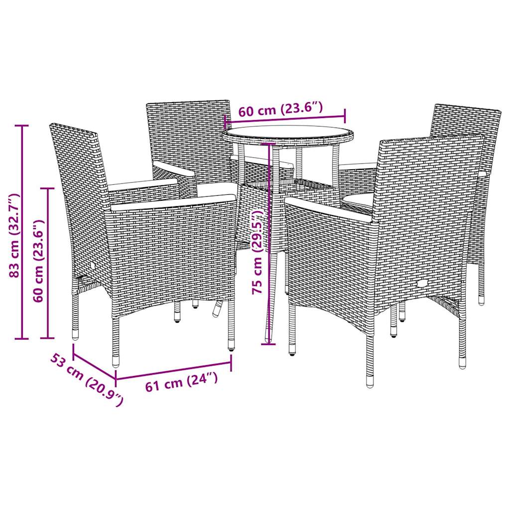 5-dijelni vrtni blagovaonski set s jastucima poliratan i bagrem