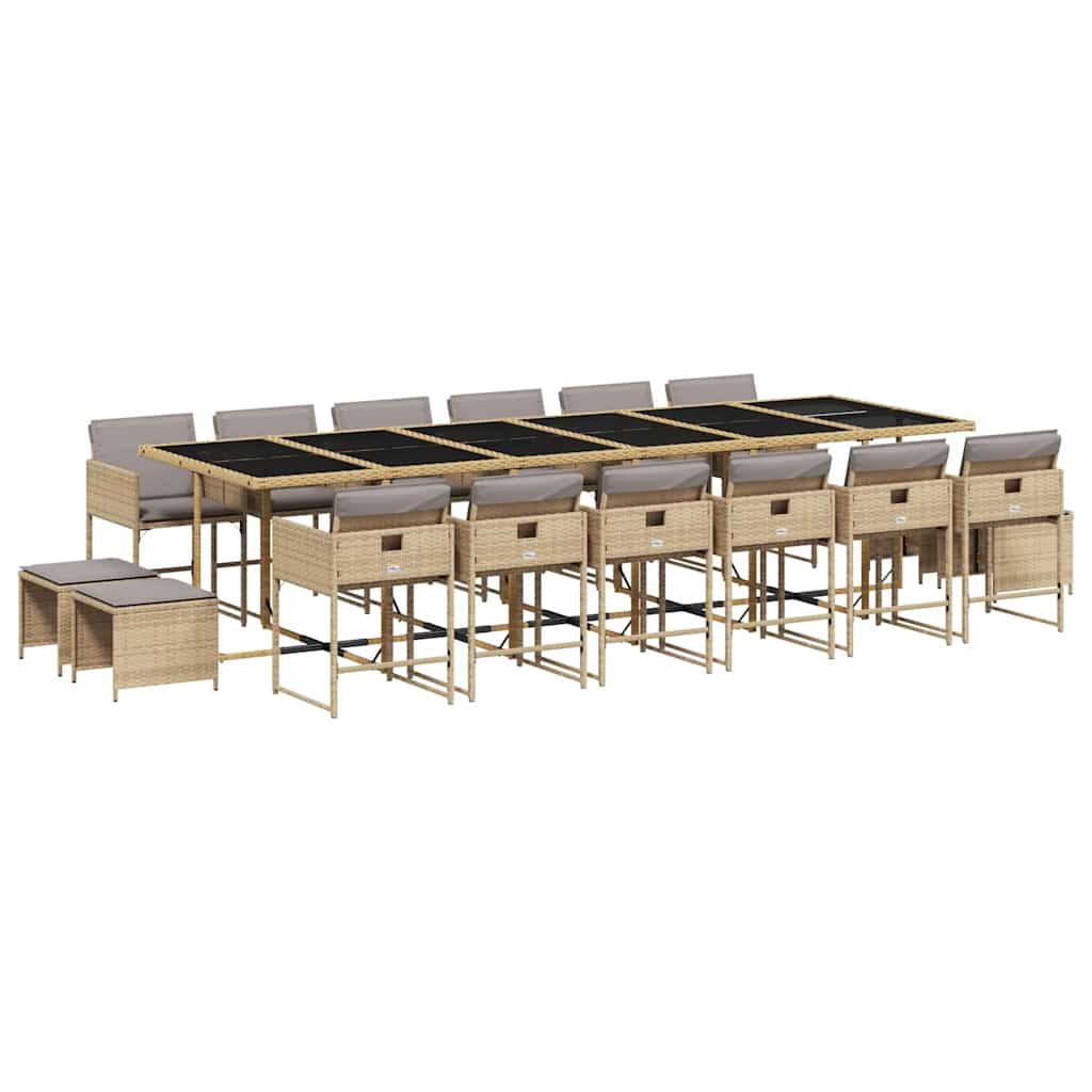 17-dijelni vrtni blagovaonski set od poliratana s jastucima bež