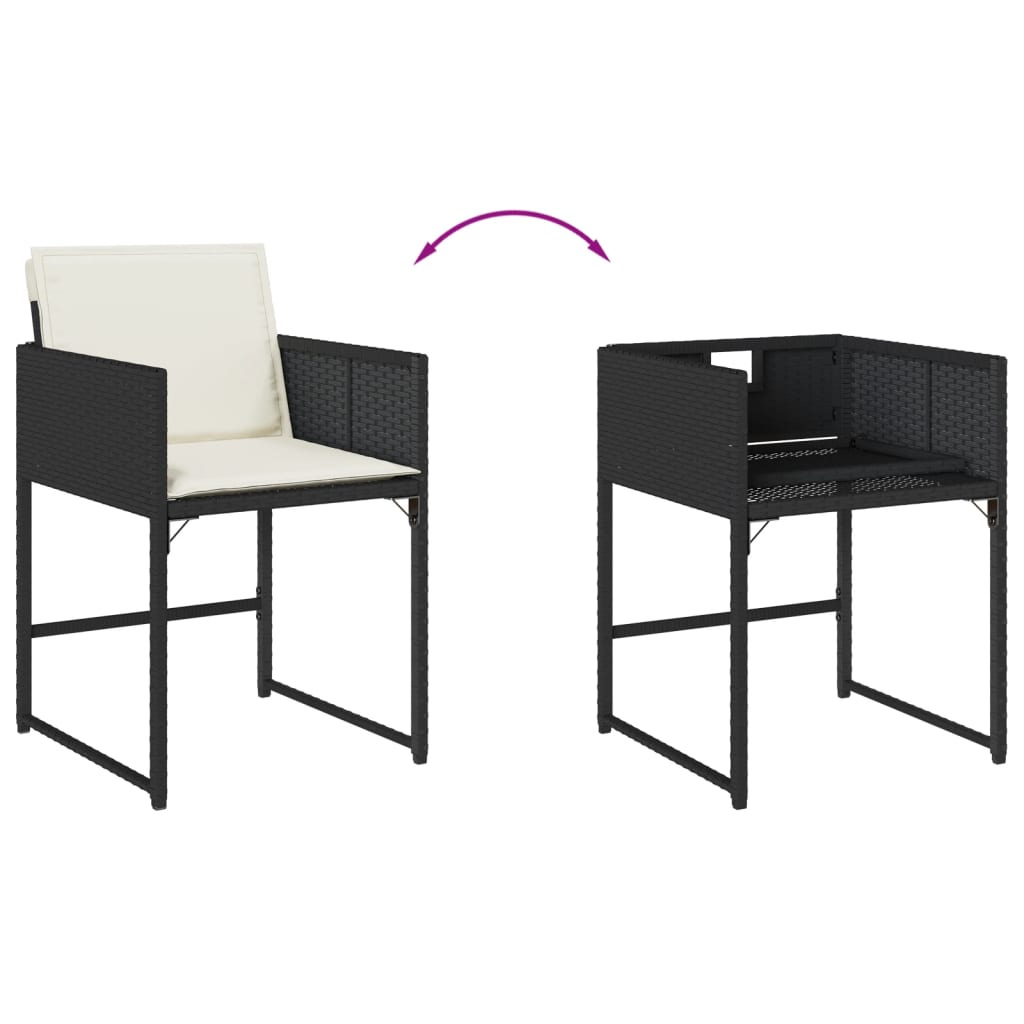 9-dijelni vrtni blagovaonski set s jastucima crni od poliratana