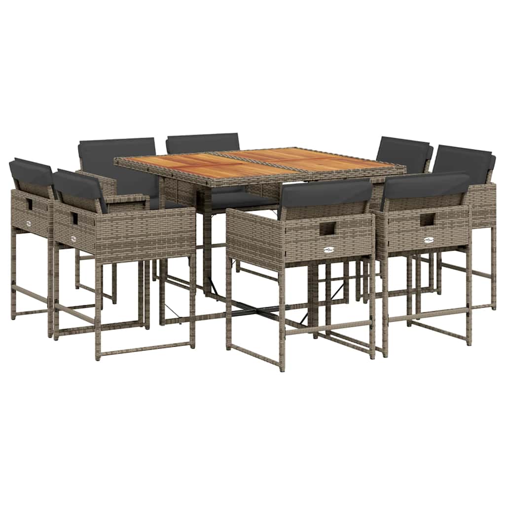 9-dijelni vrtni blagovaonski set sivi od poliratana