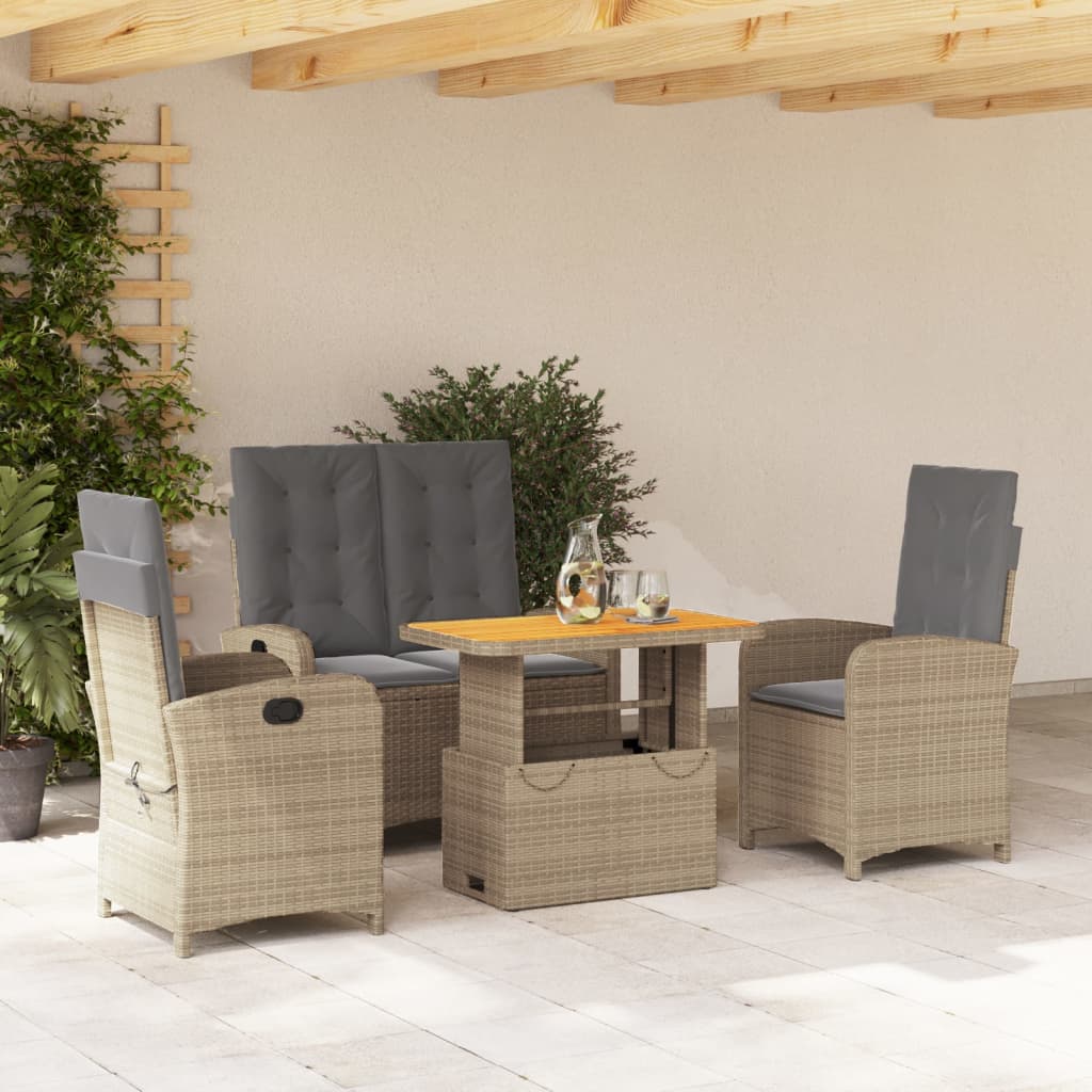 4-dijelni vrtni blagovaonski set od poliratana s jastucima bež 90 cm table length