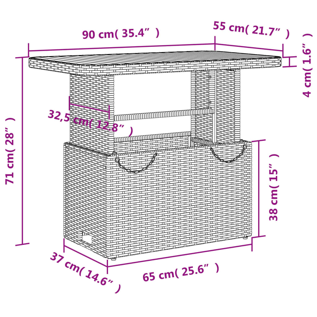 4-dijelni vrtni blagovaonski set od poliratana s jastucima crni