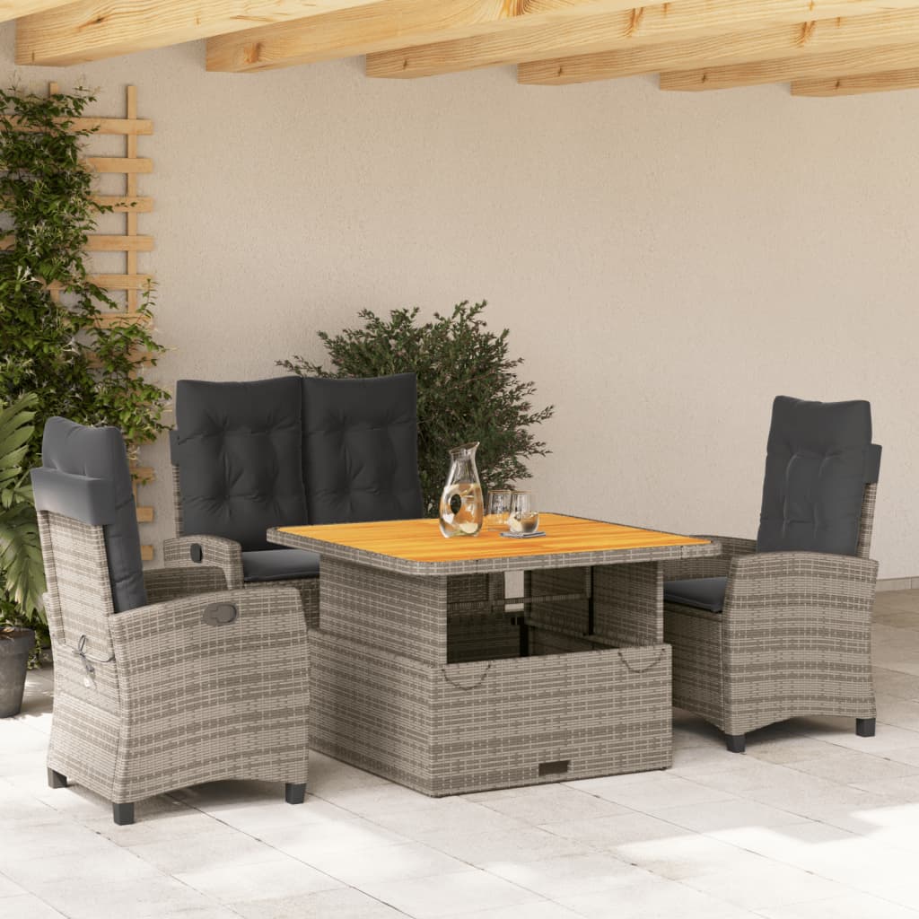4-dijelna vrtna garnitura od poliratana s jastucima siva 110 cm table length