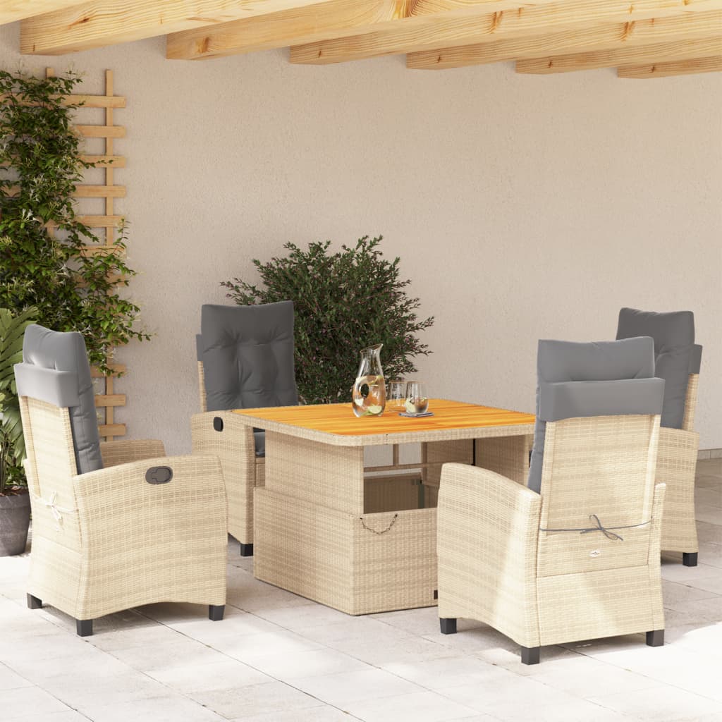 5-dijelni vrtni blagovaonski set od poliratana s jastucima bež 110 cm table length