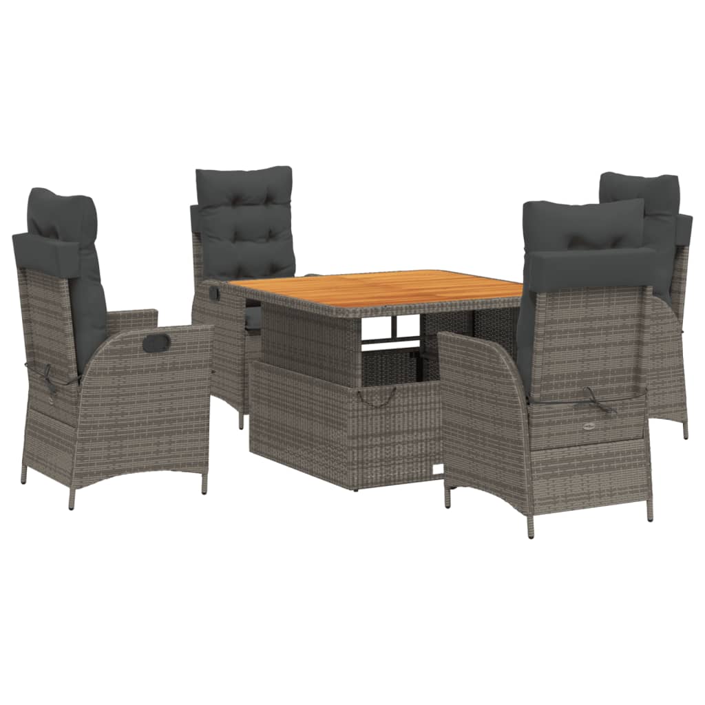 5-dijelni vrtni blagovaonski set sivi od poliratana Siva 110 cm table length