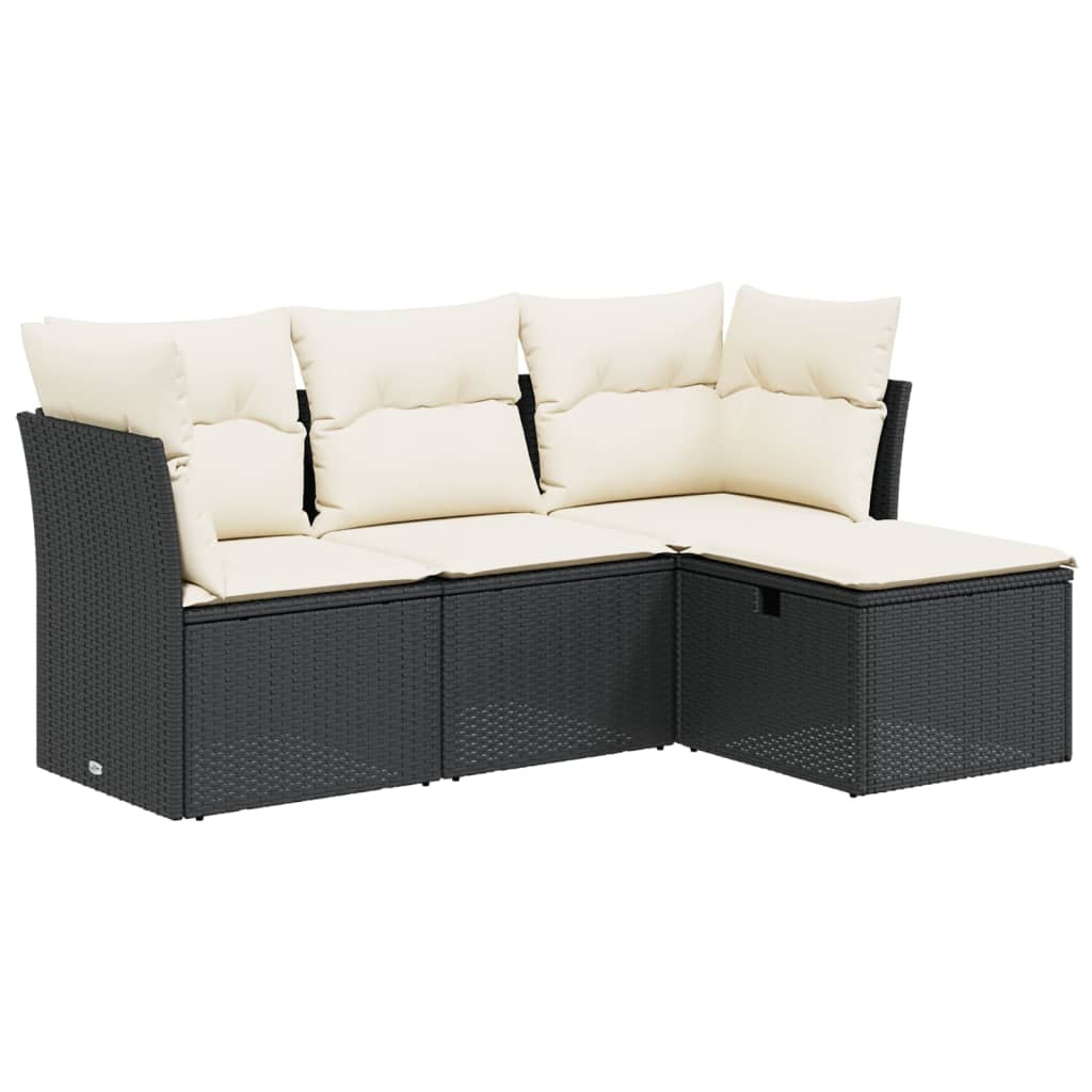 4-dijelni set vrtnih sofa od poliratana s jastucima crni