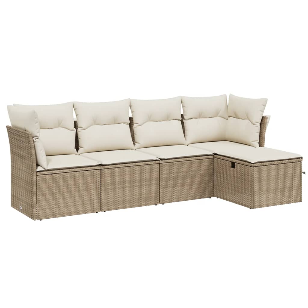 5-dijelni vrtni set sofa s jastucima bež od poliratana
