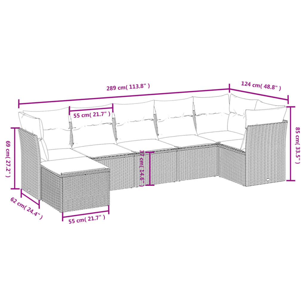 7-dijelni set vrtnih sofa od poliratana s jastucima crni