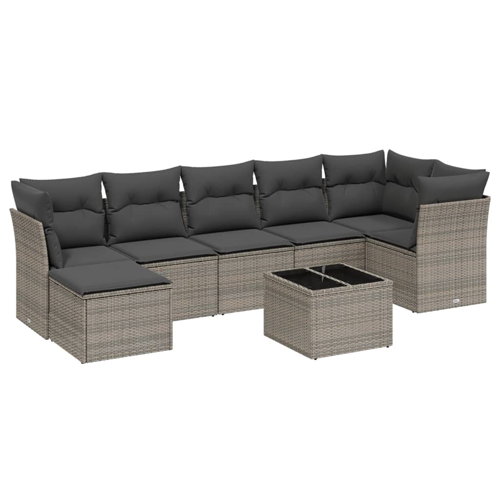 8-dijelni set vrtnih sofa od poliratana s jastucima sivi