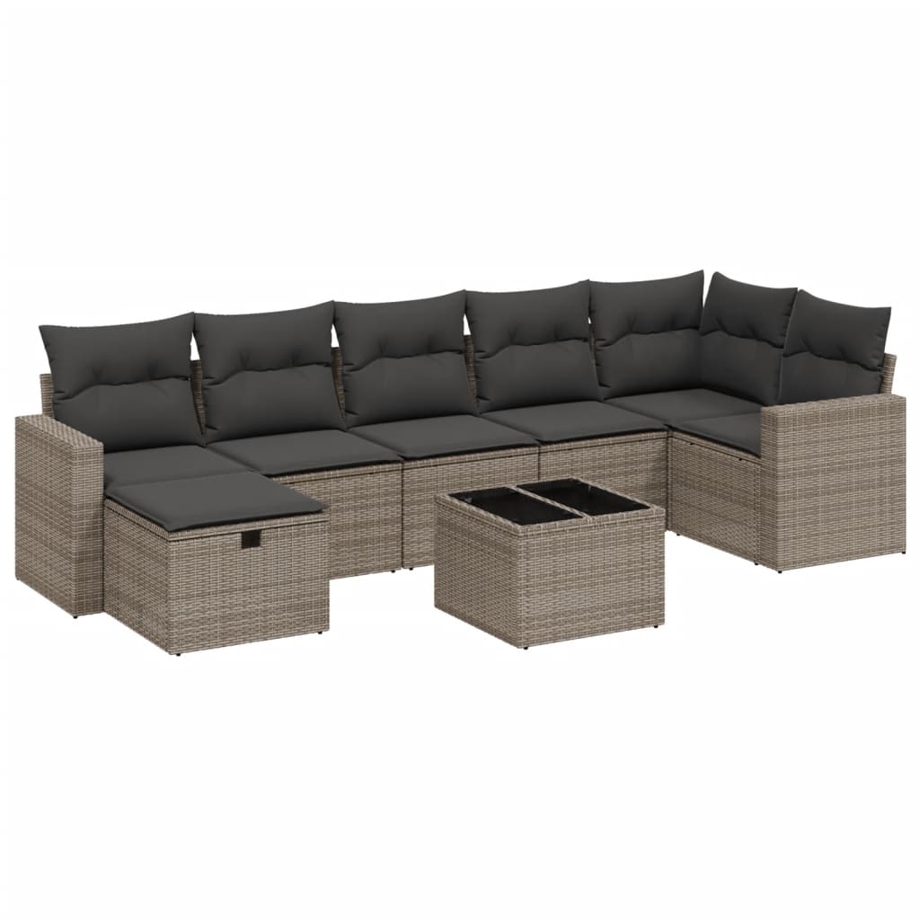 8-dijelni set vrtnih sofa od poliratana s jastucima sivi