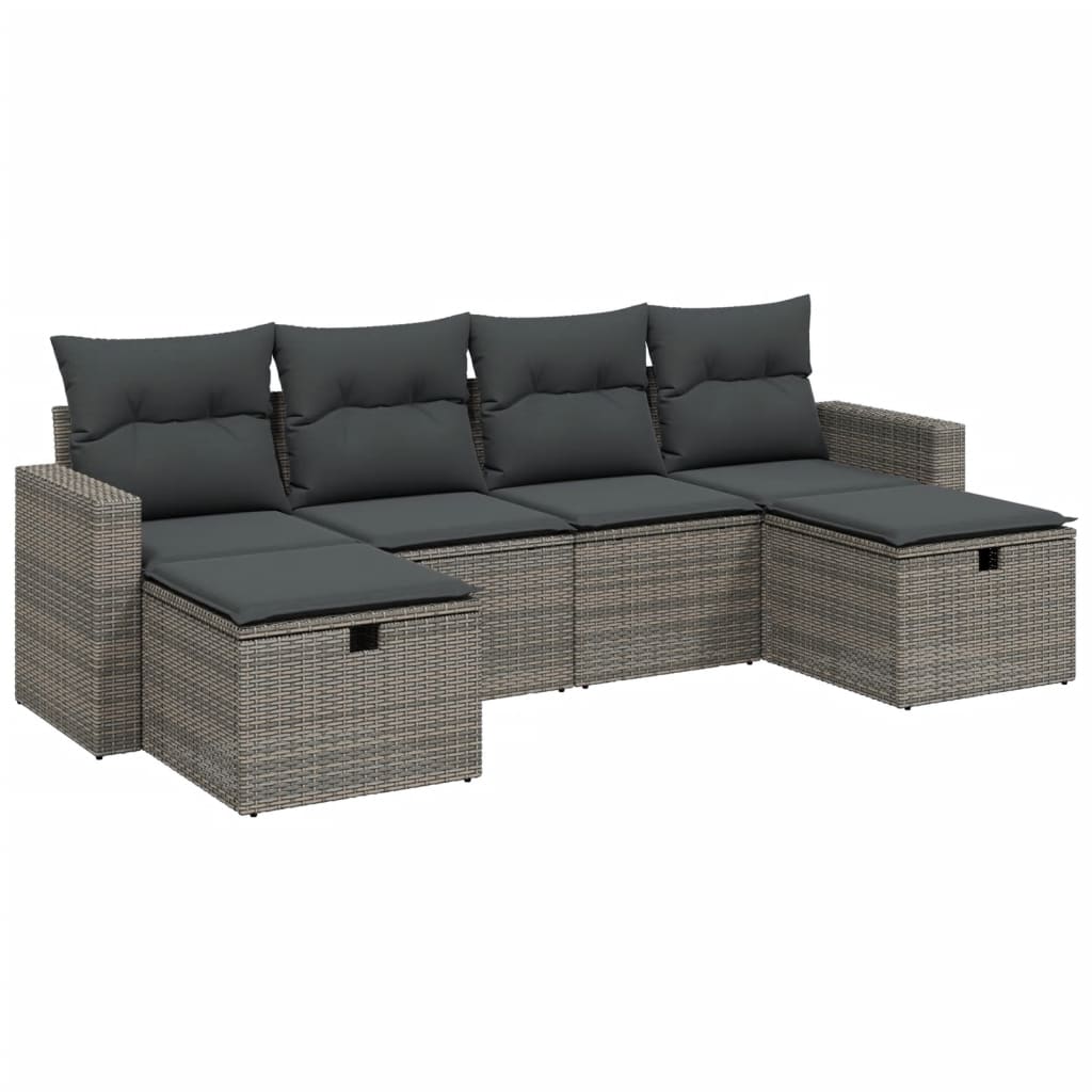 6-dijelni set vrtnih sofa od poliratana s jastucima sivi