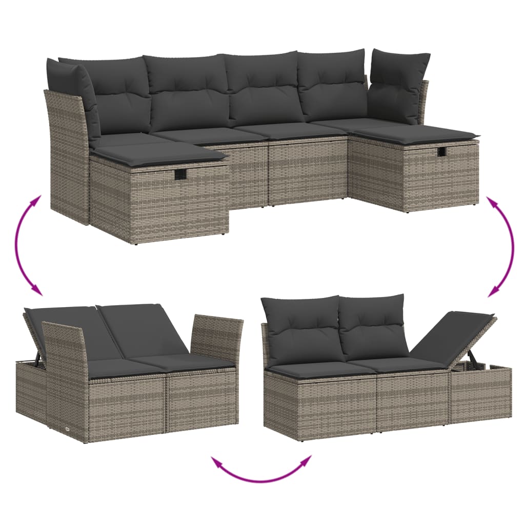 6-dijelni set vrtnih sofa od poliratana s jastucima sivi