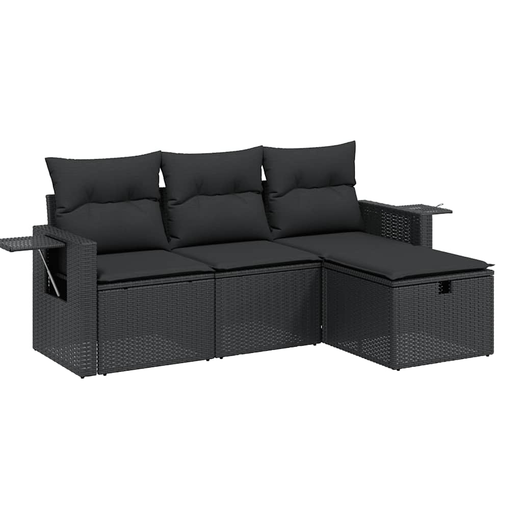 4-dijelni set vrtnih sofa od poliratana s jastucima crni