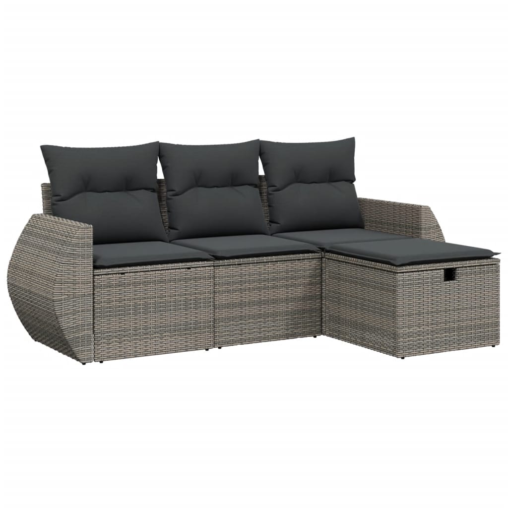 4-dijelni set vrtnih sofa od poliratana s jastucima sivi