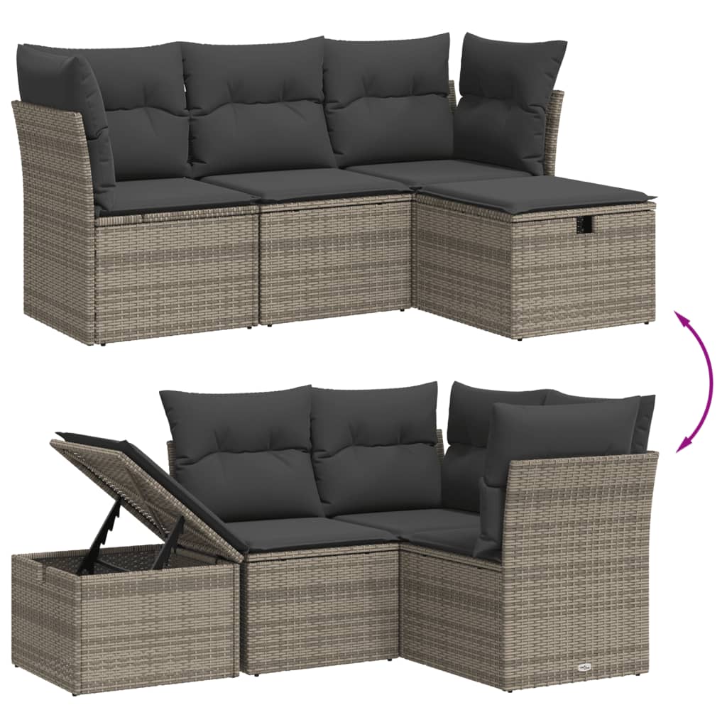 4-dijelni set vrtnih sofa od poliratana s jastucima sivi