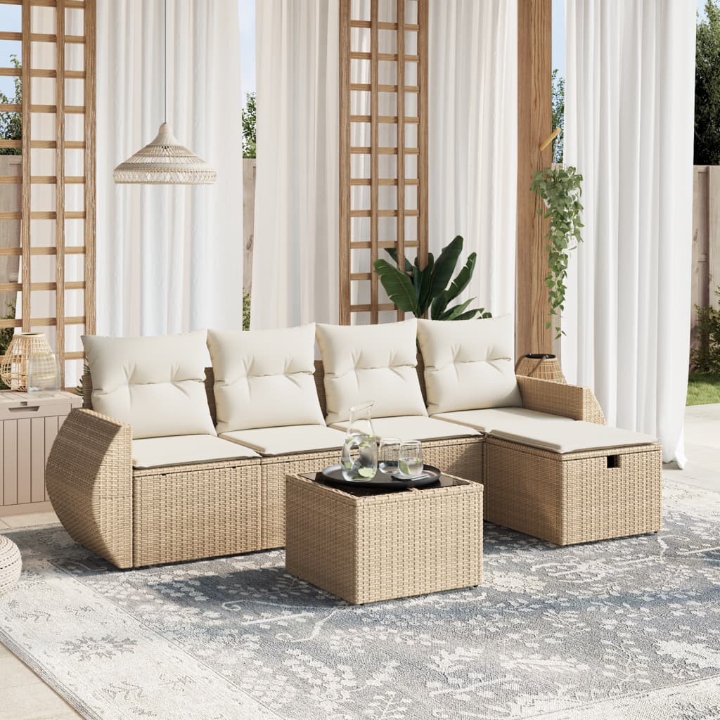 6-dijelni set vrtnih sofa s jastucima bež od poliratana 70 x 62.5 x 69 cm