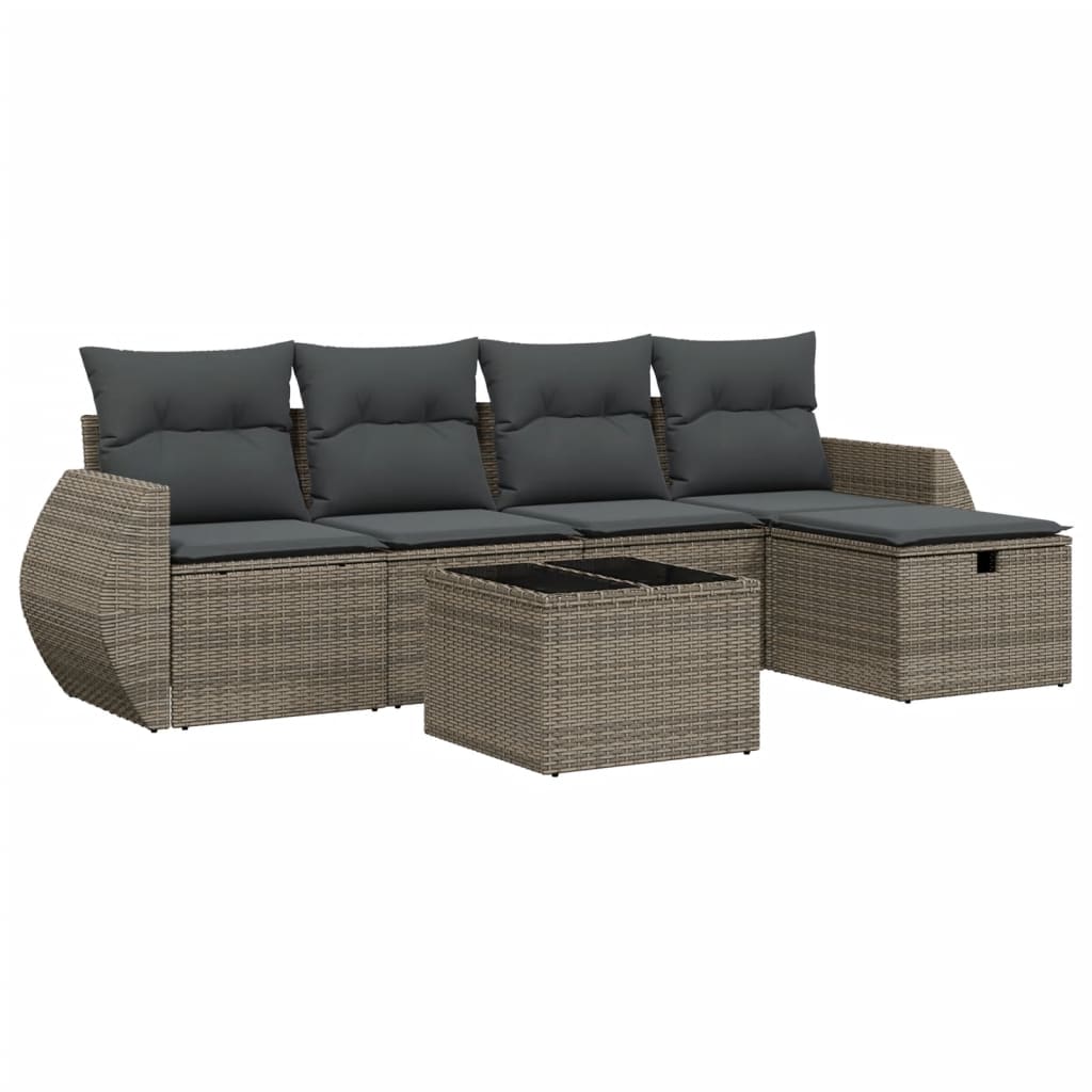 6-dijelni set vrtnih sofa od poliratana s jastucima sivi