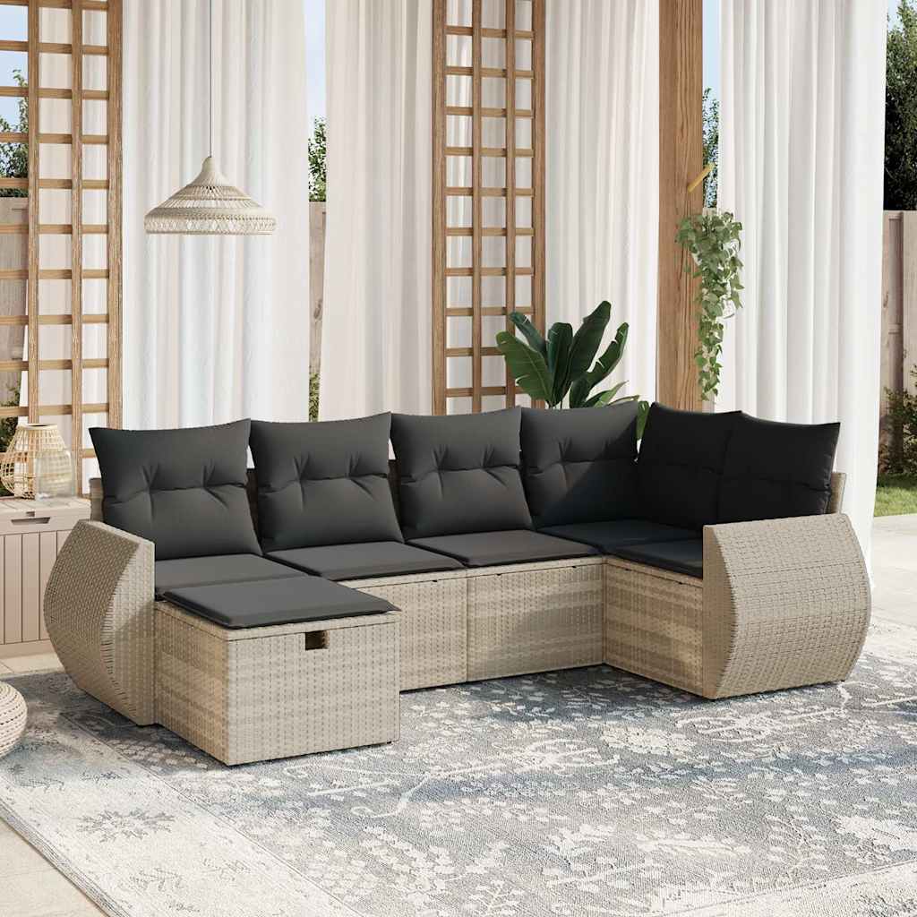 6-dijelni set vrtnih sofa od poliratana s jastucima svjetlosivi