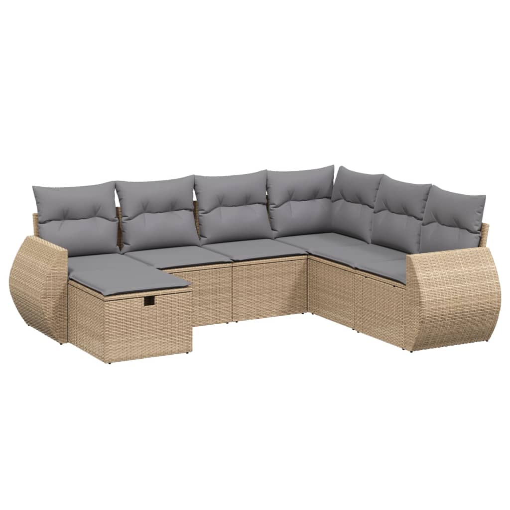 7-dijelni set vrtnih sofa s jastucima bež od poliratana
