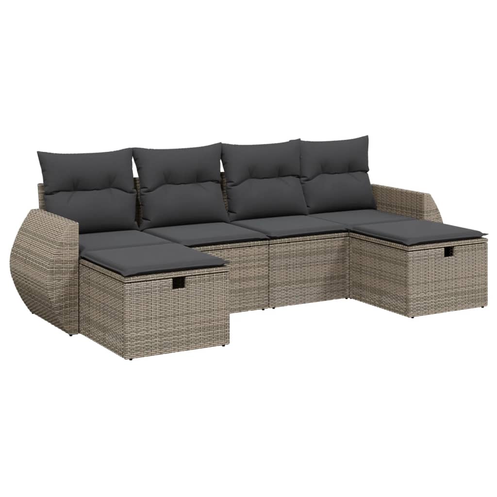 6-dijelni set vrtnih sofa od poliratana s jastucima sivi