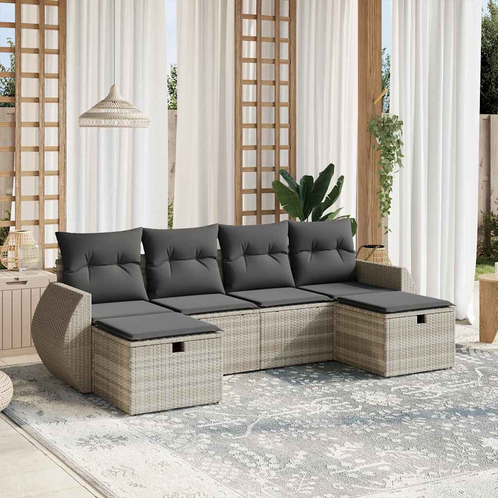 6-dijelni set vrtnih sofa od poliratana s jastucima svjetlosivi