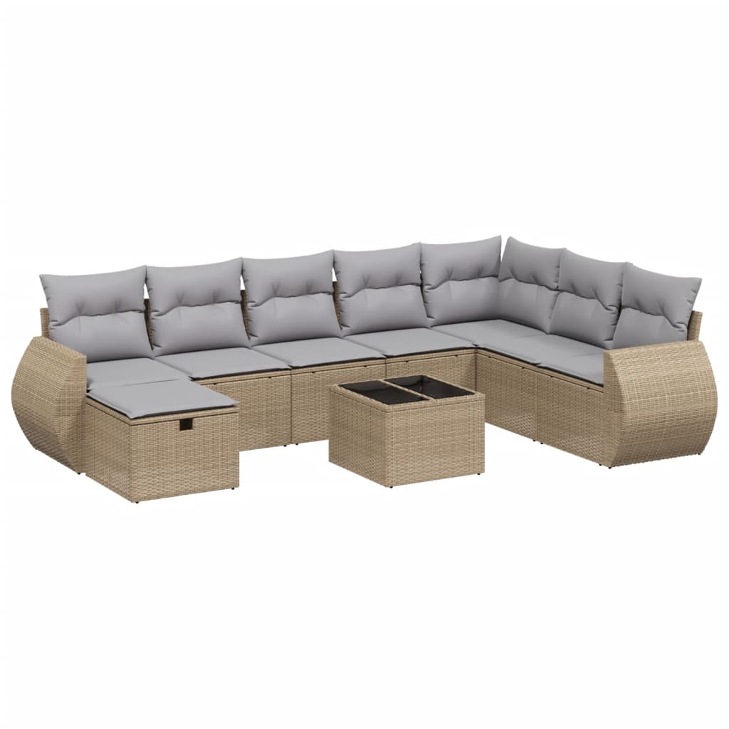 9-dijelni set vrtnih sofa s jastucima bež od poliratana 70 x 62.5 x 69 cm