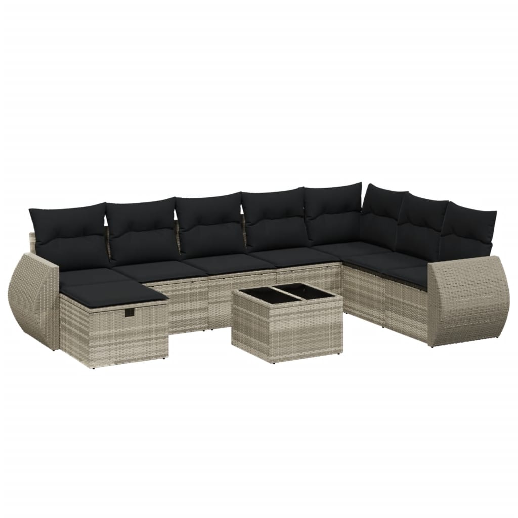 9-dijelni set vrtnih sofa od poliratana s jastucima svjetlosivi