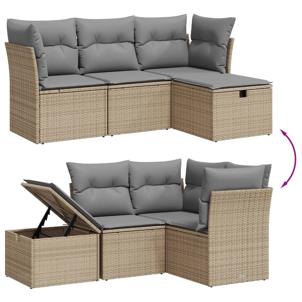 4-dijelni set vrtnih sofa s jastucima bež od poliratana