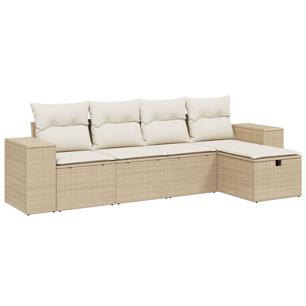 5-dijelni vrtni set sofa s jastucima bež od poliratana 83 x 62 x 69 cm