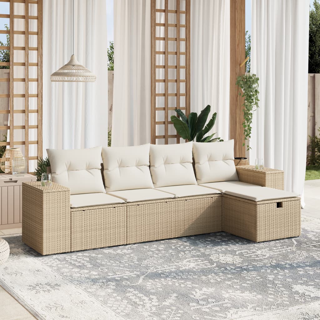 5-dijelni vrtni set sofa s jastucima bež od poliratana 83 x 62 x 69 cm