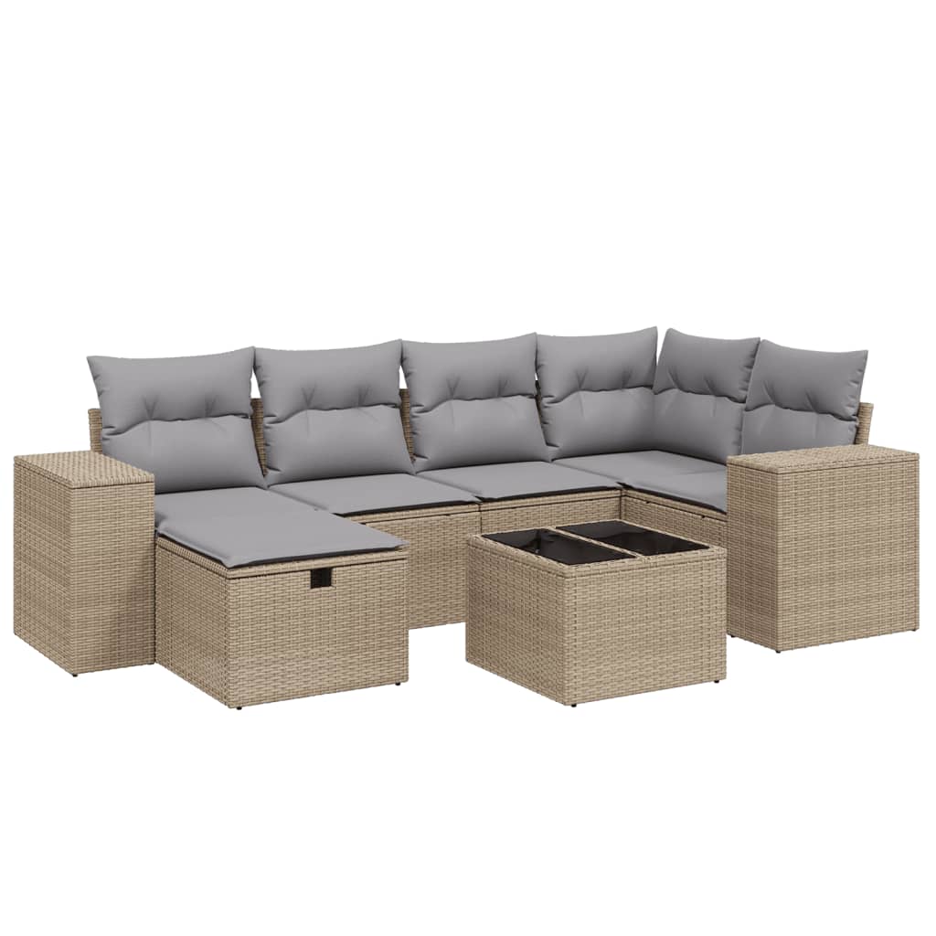 7-dijelni set vrtnih sofa s jastucima bež od poliratana