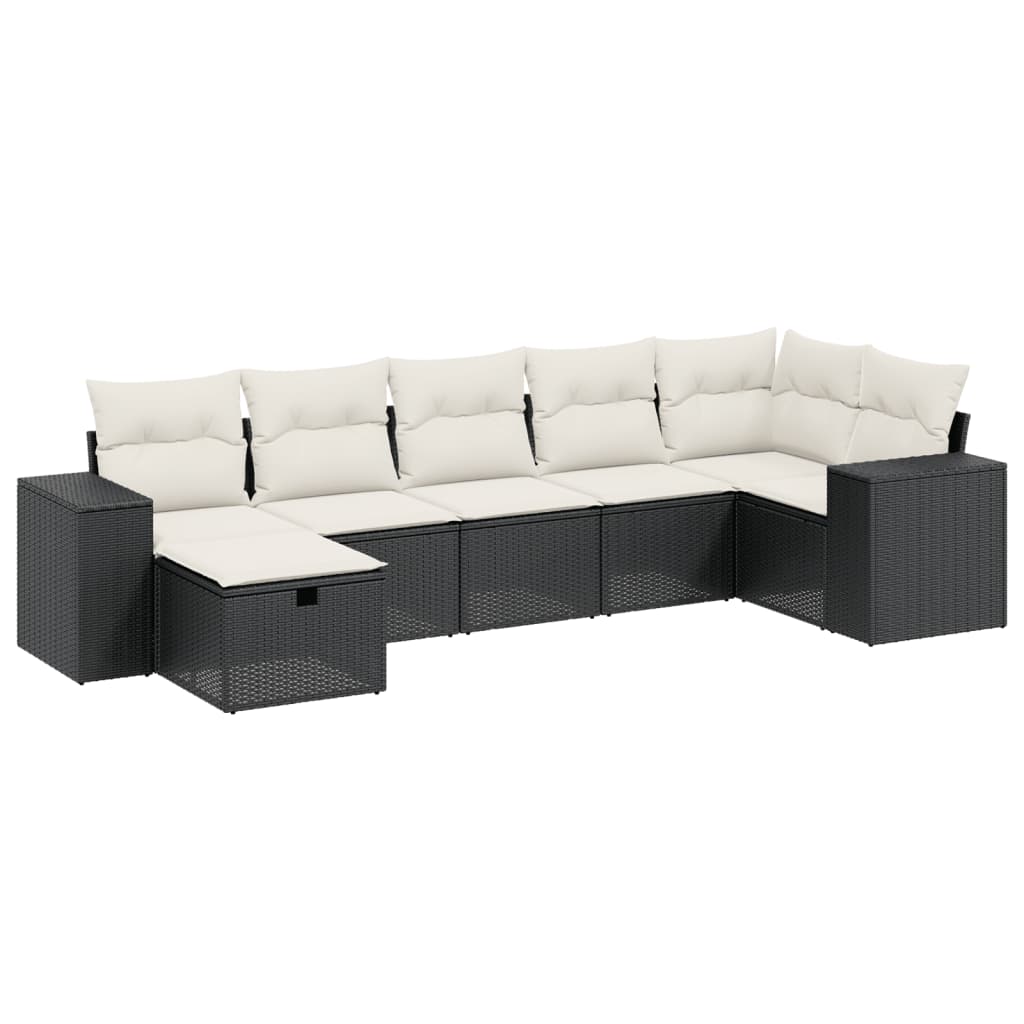 7-dijelni set vrtnih sofa od poliratana s jastucima crni