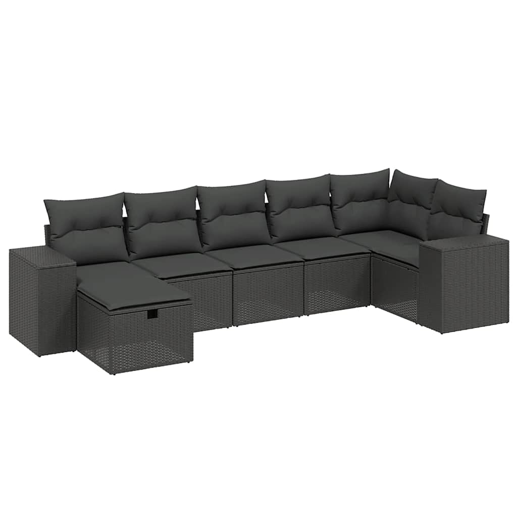 7-dijelni set vrtnih sofa od poliratana s jastucima crni